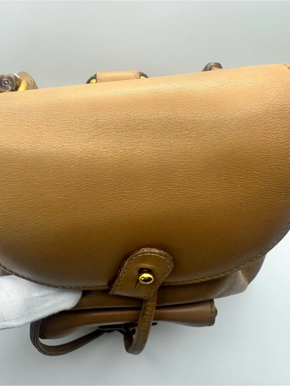 Gucci Tan Vintage Leather Backpack with Bamboo Handle